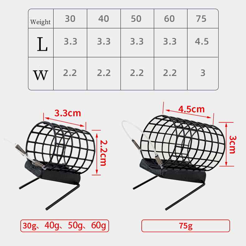 1 pc 30/40/50/60/75g feeder basket for feeder fishing in the river