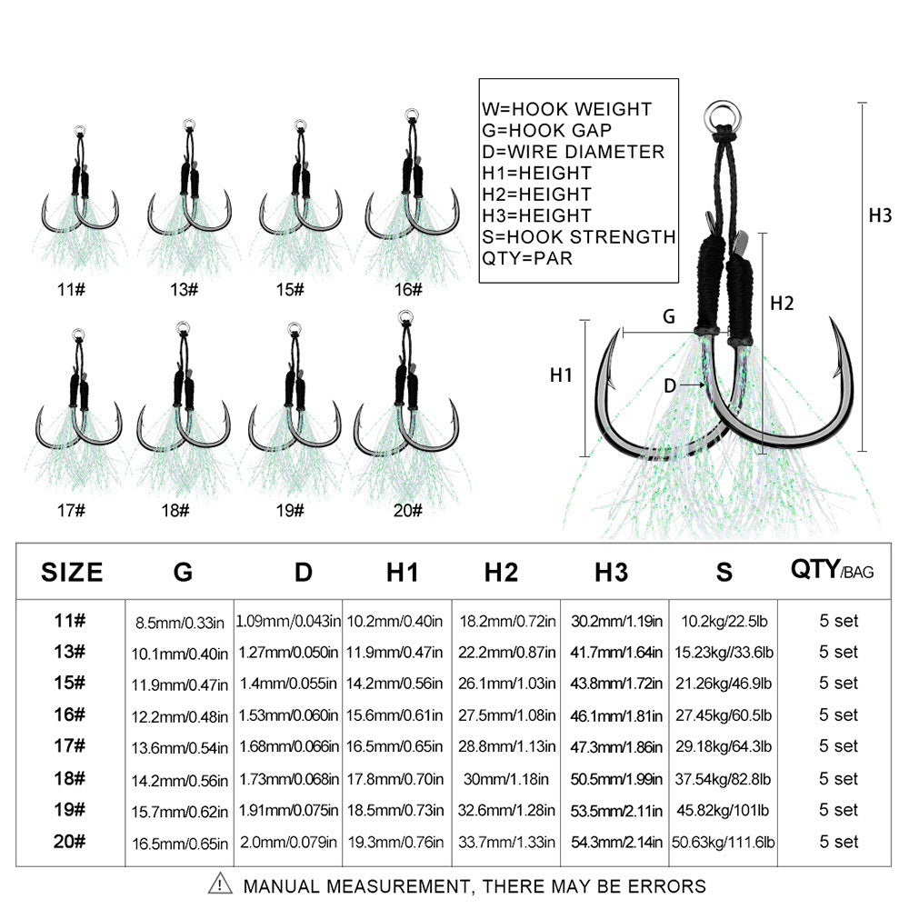 10pcs strong double jig hooks